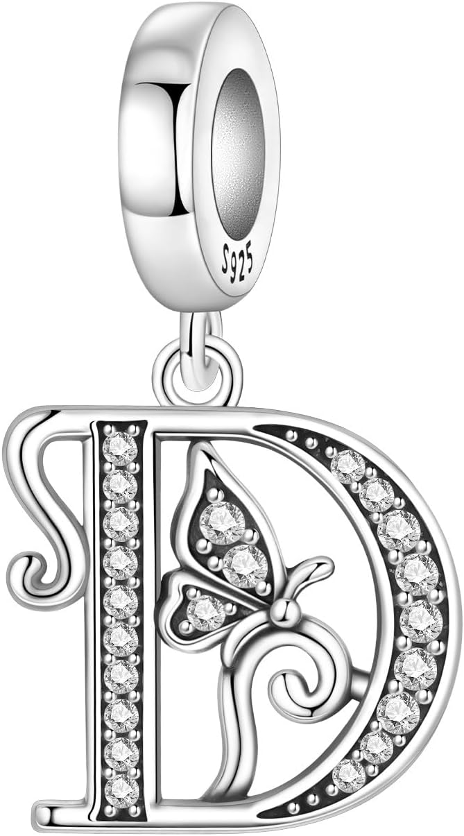 PANPOKI Store 2 Pack 925 Sterling Silver Butterfly Letter Charms for Bracelets and Necklace Alphabet Initial Dangle Pendants Round Spacer Beads Pave Cubic Zirconia Jewelry Gift for Women - Image 2